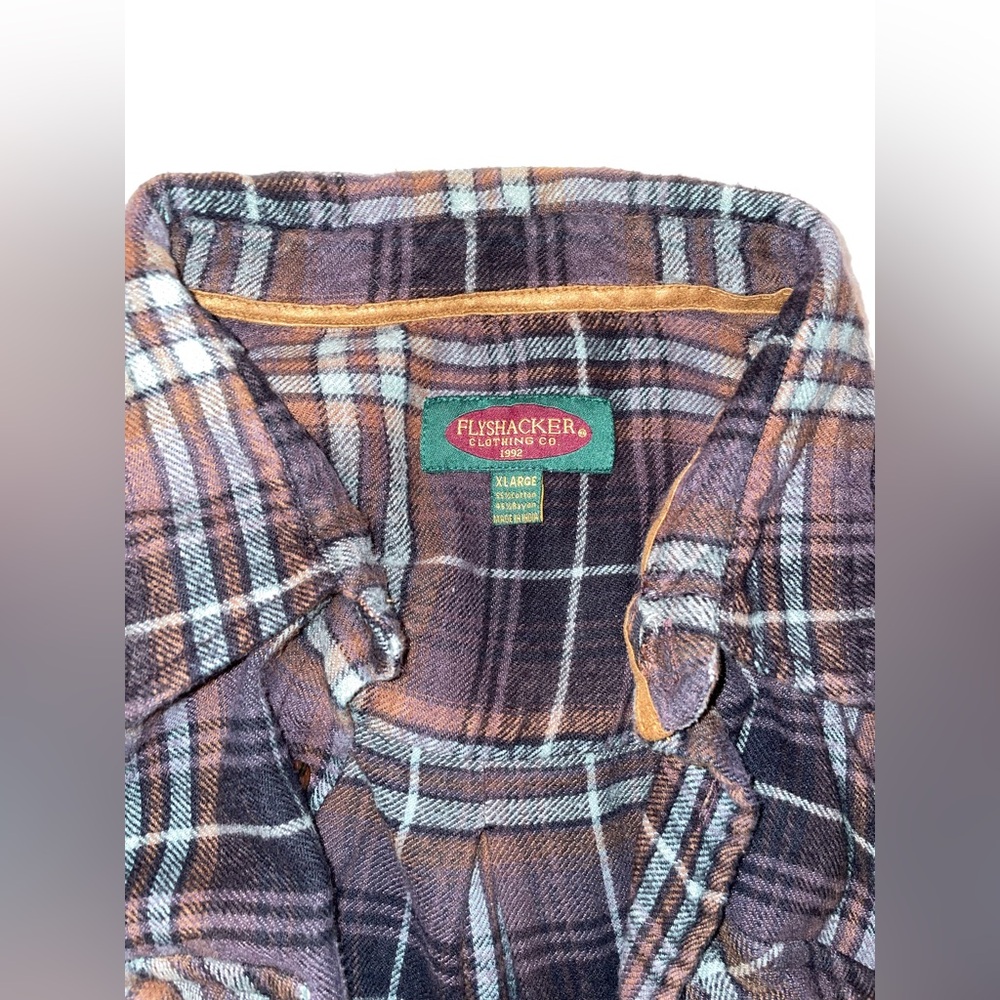 Flyshacker Clothing Co 1992 Men’s XL Plaid Flannel Shirt Brown Green Vintage